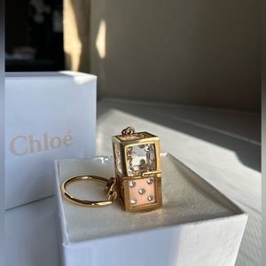Chloe Dice Gold Crystal Key Ring Keychain BNIB